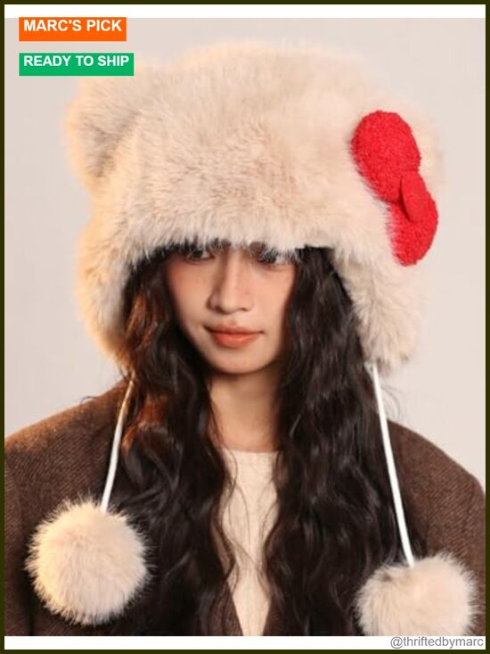 Faux Fur Trapper Hat with Animal Ears Winter Sherpa Beanie for Women main image 4